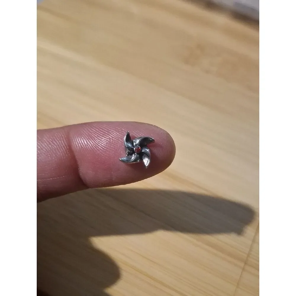 Silver-tone Pinwheel Charm with Red Rhinestone Center For Floating Lockets